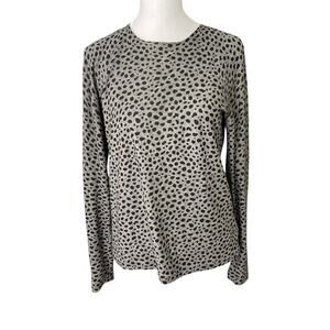 AKRIS US 8 Long Sleeve Top Cashmere Silk Blend Gray Black Dot Print
